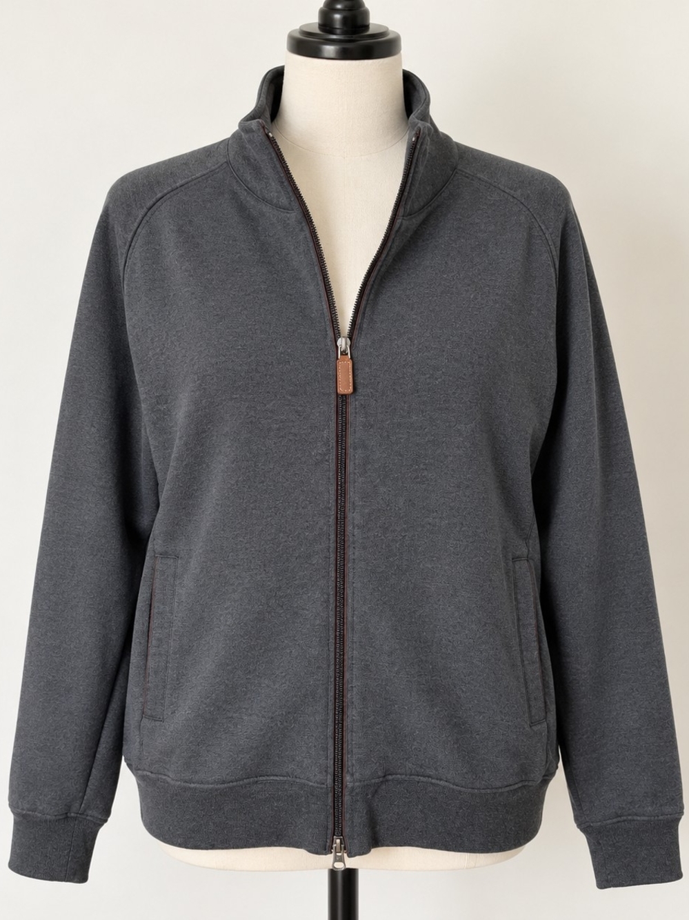 Martin Men's Medium Charcoal Gray Full Zip Jacket Mock Neck Stand Collar Pockets